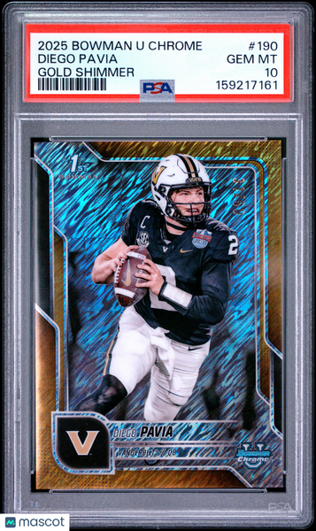 Diego Pavia - 2025 Bowman University Chrome Gold Shimmer PSA 10