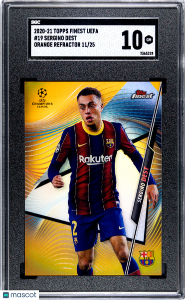 Sergino Dest - 2020 Topps Finest Uefa Orange Refractor 25 SGC 10
