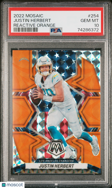 Justin Herbert - 2022 Panini Mosaic Reactive Orange Rookie #254 PSA 10