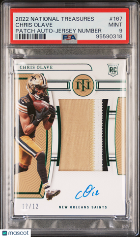 Chris Olave - 2022 Panini National Treasures Patch Auto PSA 9 JSY #12/12 Rookie