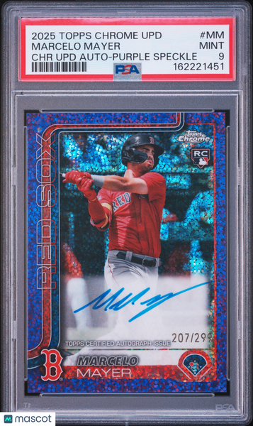 Marcelo Mayer 2025 Topps Chrome Update Autograph Purple Speckle PSA 9 /299