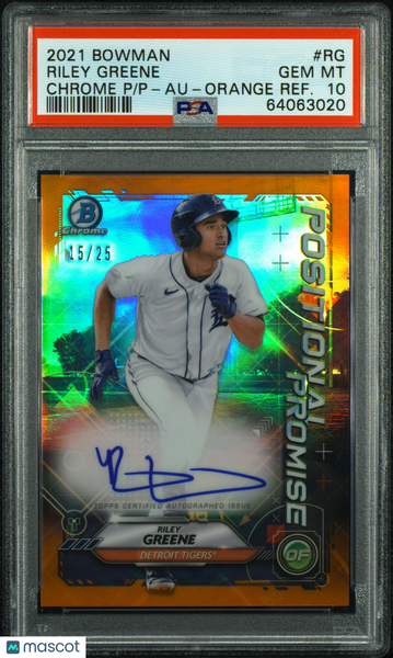 Riley Greene - 2021 Bowman Chrome Positional Promise Auto Orange PSA 10 /25