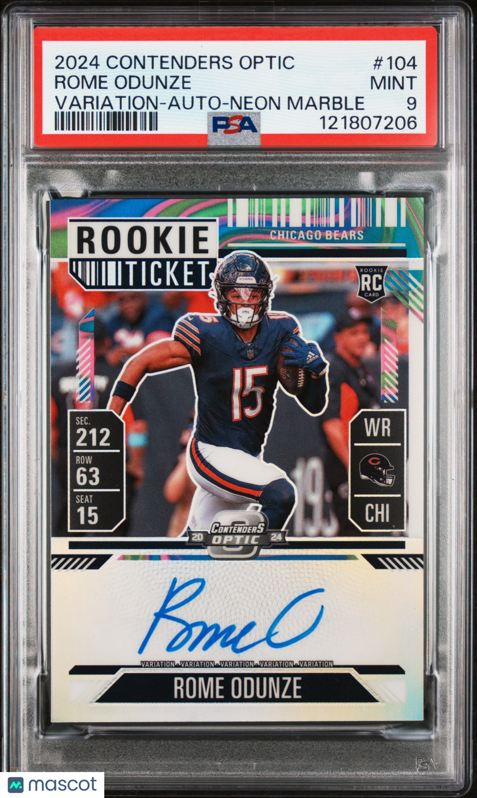 Rome Odunze - 2024 Panini Contenders Optic Variation Auto Neon Marble PSA 9