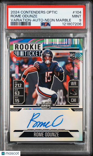 Rome Odunze - 2024 Panini Contenders Optic Variation Auto Neon Marble PSA 9
