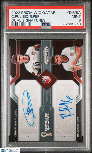 R. Pepi C. Pulisic - 2022 Panini Prizm World Cup Qatar Dual Signatures PSA 9