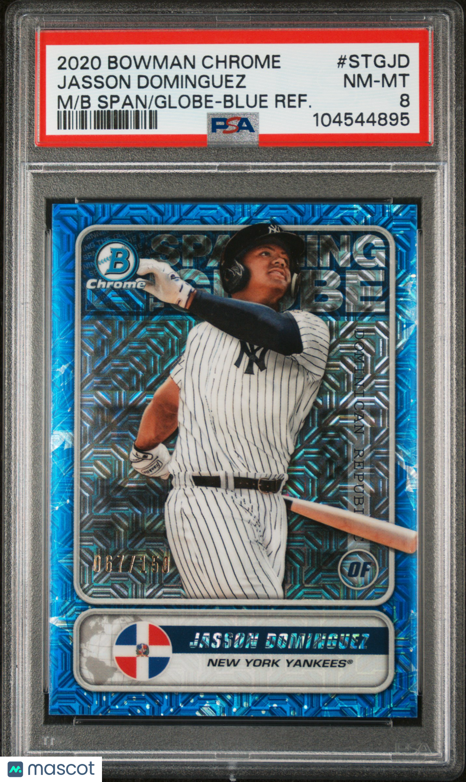 Jasson Dominguez - 2020 Bowman Chrome Mega Box STGJD Blue Refractor PSA 8 67/150