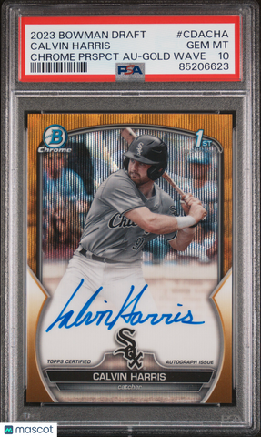 Calvin Harris 2023 Bowman Draft Chrome Prospect Autograph Gold Wave PSA 10 /50