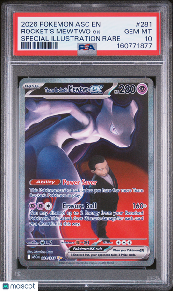 2026 Pokemon Asc EN-Ascended Heroes Rocket's Mewtwo EX Special IR PSA 10 #281