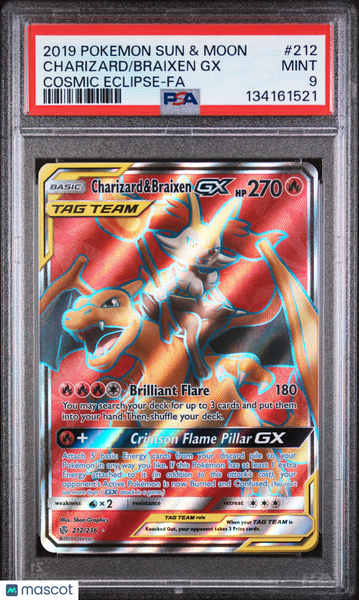 2019 Pokemon Sun Moon Cosmic Eclipse Braixen GX Charizard Eclipse PSA 9 #212
