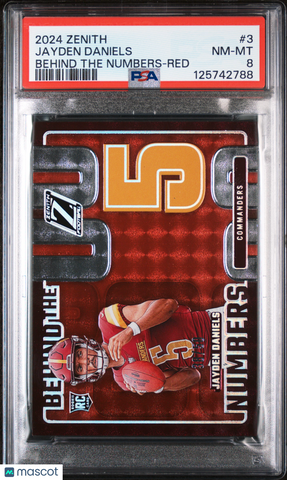 Jayden Daniels - 2024 Panini Zenith Behind The Numbers Red PSA 8 09/88