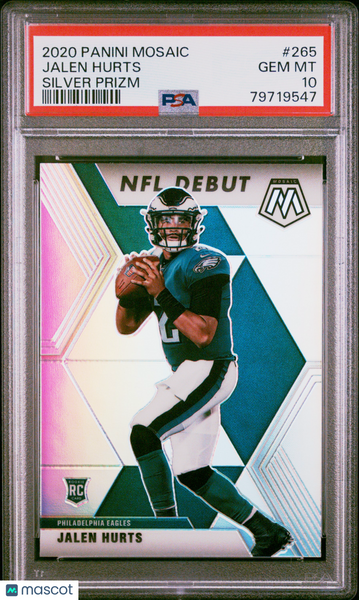 Jalen Hurts - 2020 Panini Mosaic Silver Rookie NFL Debut Prizm PSA 10 #265