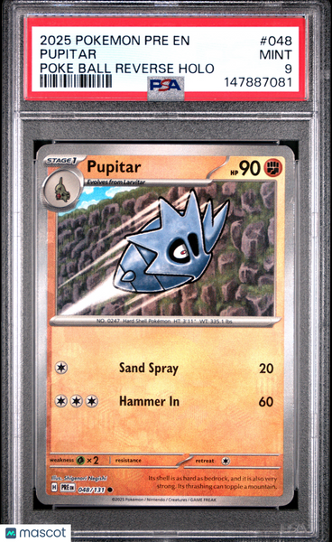 2025 Pokemon Pre EN-Prismatic Evolutions Pupitar PSA 9 #048