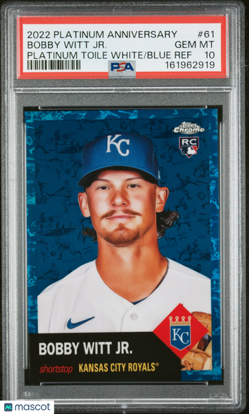 Bobby Witt JR. - 2022 Topps Platinum Anniv Toile White Blue Rookie 86/199 PSA 10