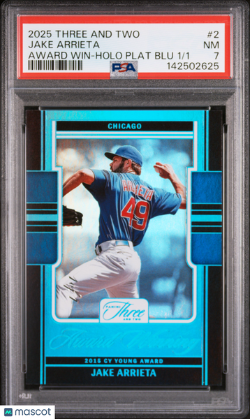 Jake Arrieta - 2025 Panini Three And Two Award Winning Holo Plat Blu PSA 7 1/1