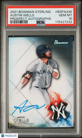 Austin Wells - 2021 Bowman Sterling Prospect Autographs PSA 10