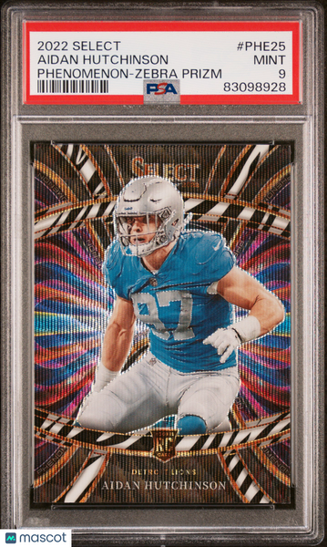 Aidan Hutchinson - 2022 Panini Select Phenomenon #25 Zebra Prizm Rookie PSA 9