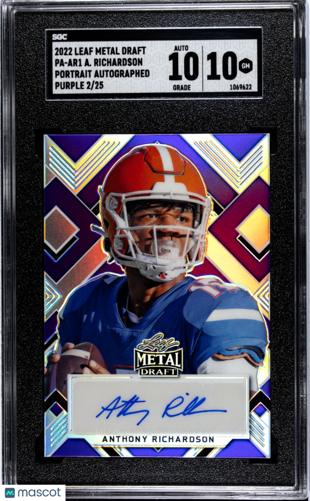 Anthony Richardson - 2022 Leaf Metal Draft Portrait Autograph Purple SGC 10 /25