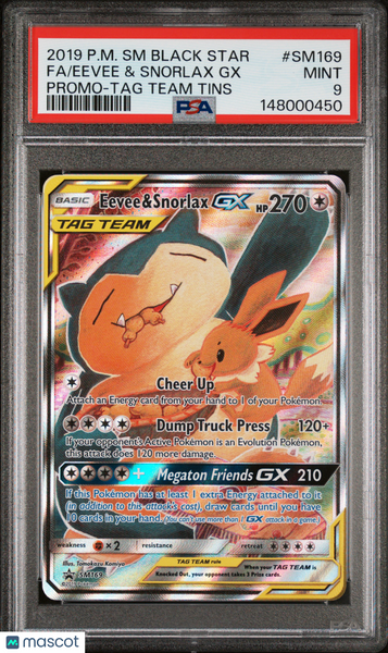 2019 Pokemon SM Black Star Promo Eevee & Snorlax GX Fa PSA 9 #SM169