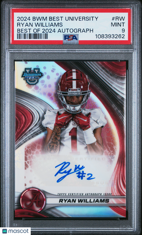 Ryan Williams - 2024 Bowman Best University Best Of 2024 Autographs PSA 9