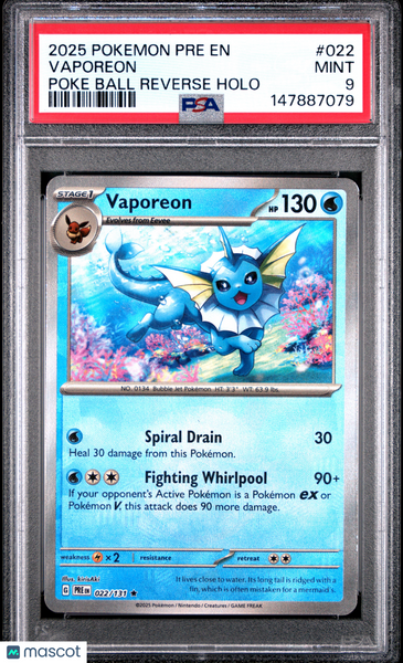 2025 Pokemon Pre EN-Prismatic Evolutions Vaporeon PSA 9 #022