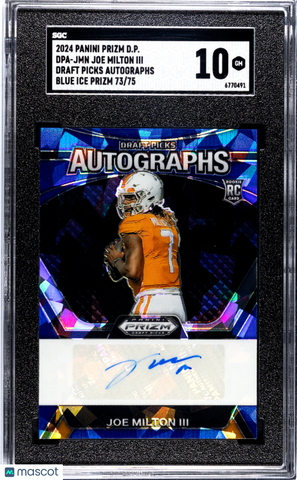 Joe Milton III - 2024 Panini Prizm Draft Picks Autos. Blue Ice SGC 10 /75