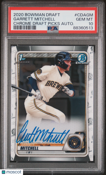 Garrett Mitchell - 2020 Bowman Draft Chrome Draft Picks Autograph PSA 10