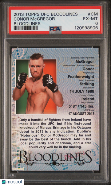 CONOR MCGREGOR - 2013 Topps UFC Bloodlines Rookie PSA 6 #CM