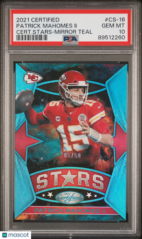 Patrick Mahomes II - 2021 Panini Certified Certified Stars Cert. Stars Mirror Teal PSA 10 05/50