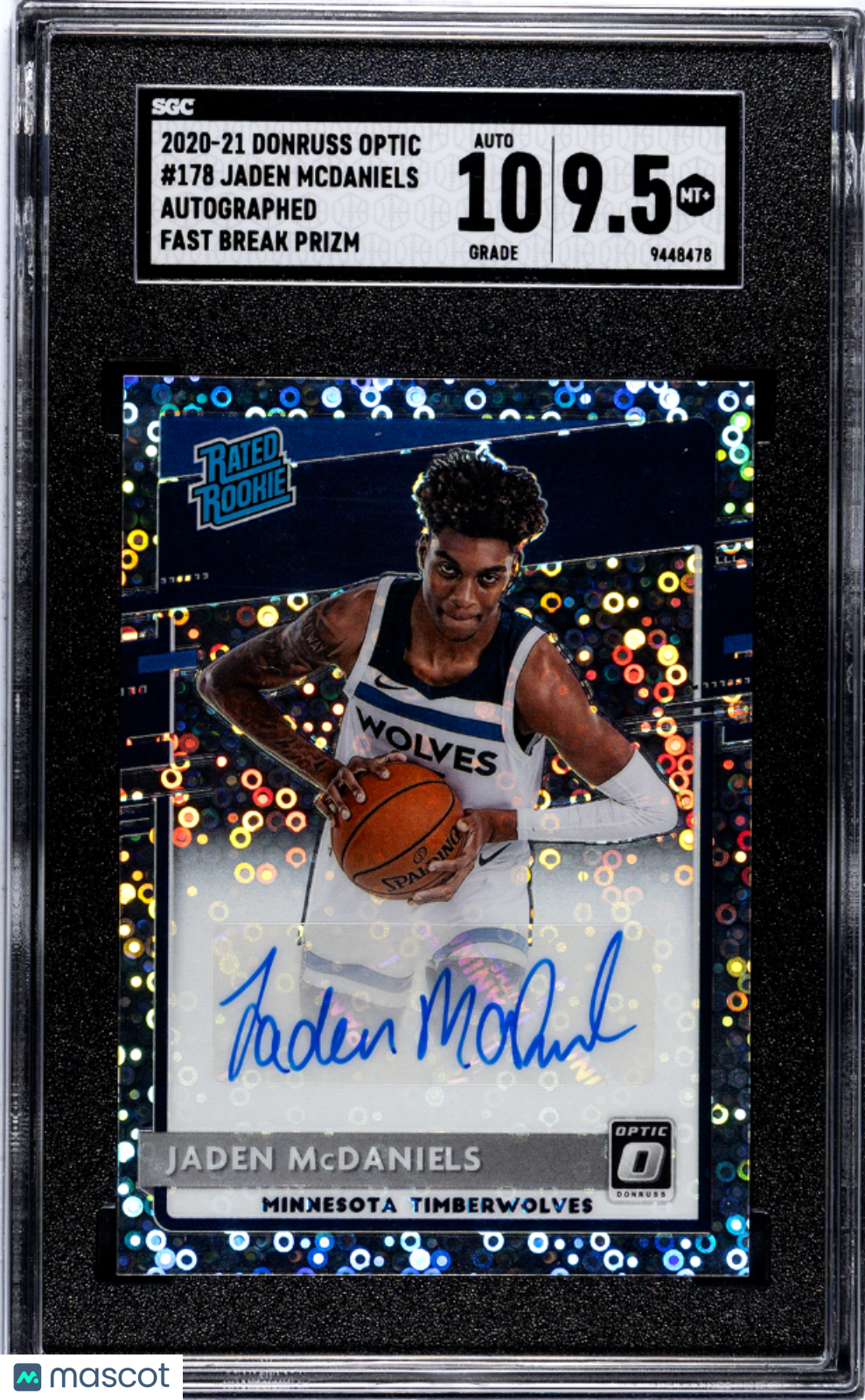 Jaden Mcdaniels - 2020 Donruss Optic Autograph Fast Break Prizm SGC 9.5