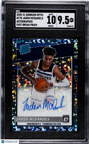 Jaden Mcdaniels - 2020 Donruss Optic Autograph Fast Break Prizm SGC 9.5