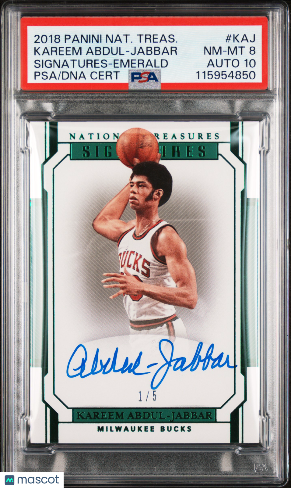 Kareem Abdul-Jabbar - 2018 National Treasures Signatures Emerald PSA 8 1/5