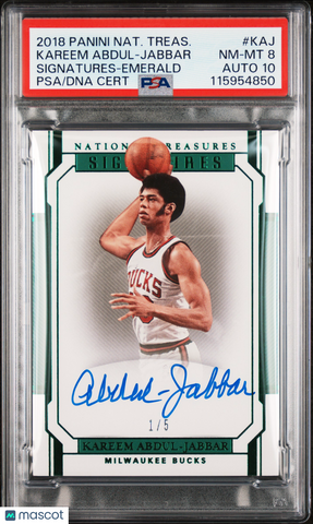 Kareem Abdul-Jabbar - 2018 National Treasures Signatures Emerald PSA 8 1/5