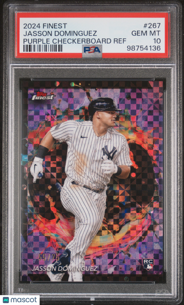 Jasson Dominguez - 2024 Topps Finest Purple Checkerboard Ref PSA 10 55/75