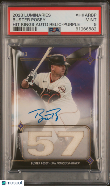 Buster Posey - 2023 Topps Luminaries Hit Kings Auto Relic Purple 2/3 PSA 9