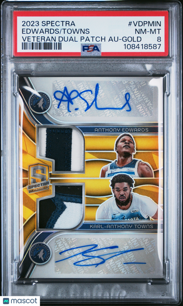 Towns Edwards - 2023 Panini Spectra Veteran Dual Patch Autographs Gold PSA 8 8/10