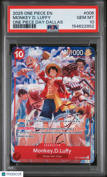 2025 One Piece Promos Monkey D. Luffy One Piece Day Dallas PSA 10 #006