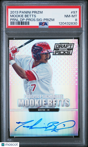 Mookie Betts - 2013 Panini Prizm Perennial Draft Picks Prospect Signatures PSA 8