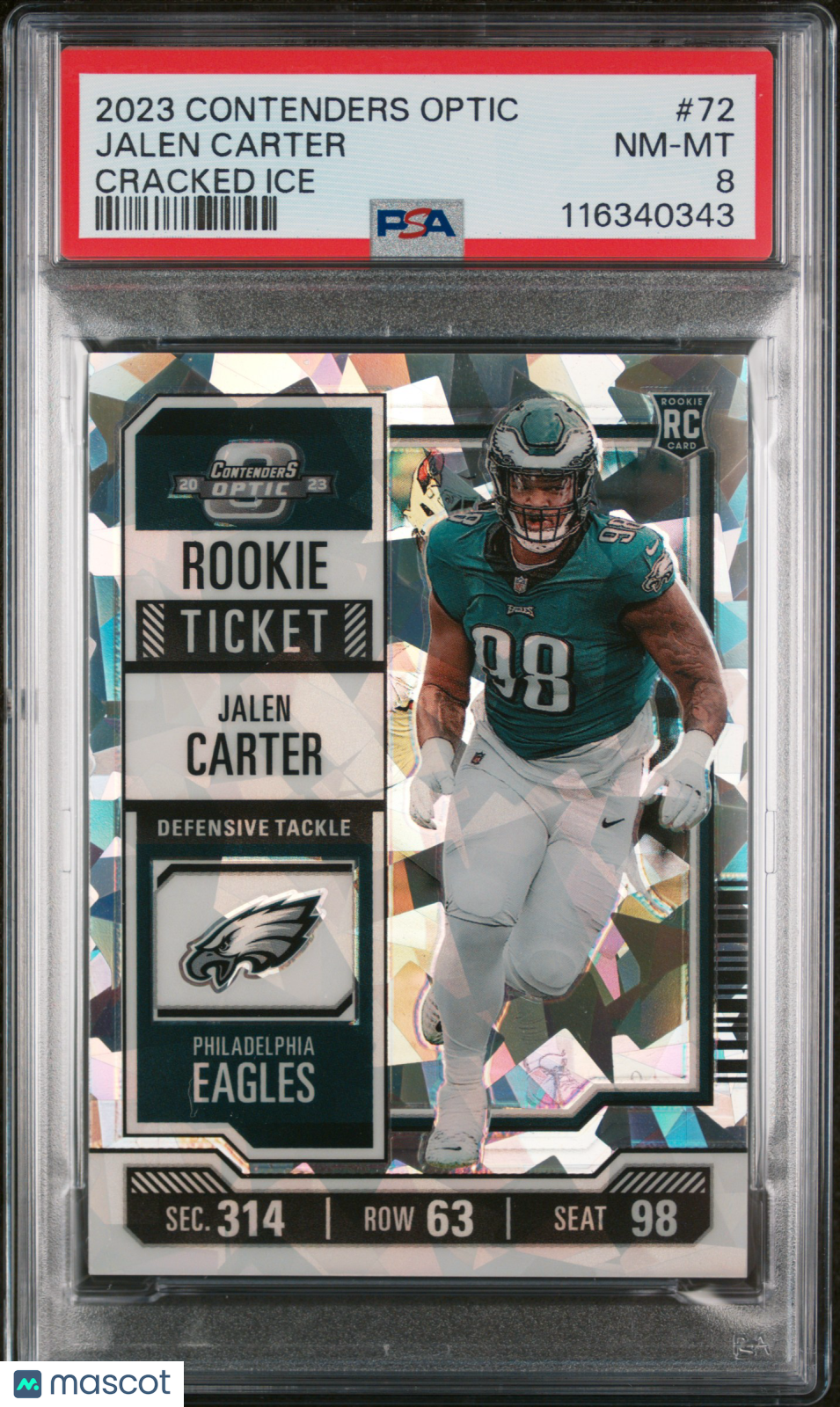 Jalen Carter - 2023 Panini Contenders Optic Cracked Ice PSA 8 16/22