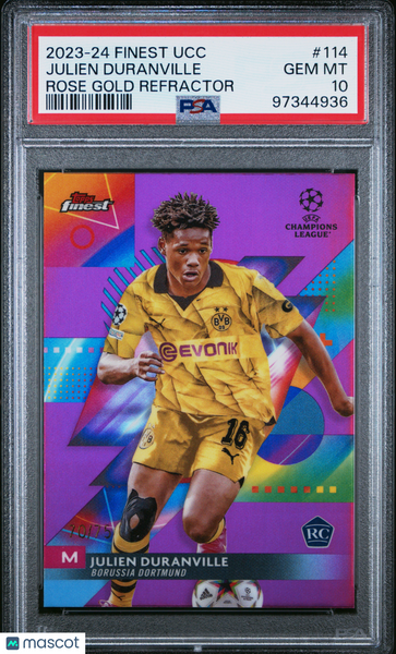 Julien Duranville - 2023-24 Topps Finest UEFA  Rose Gold Refractor PSA 10 70/75