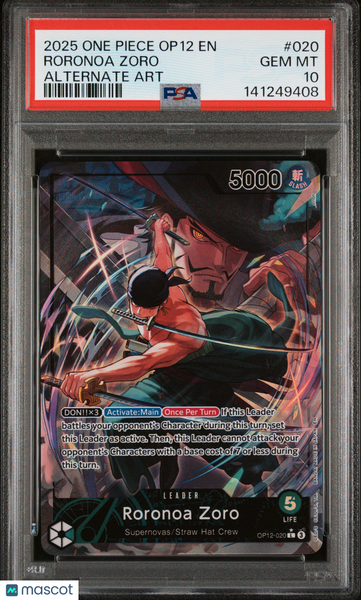 2025 One Piece Op12-Legacy Of The Master Roronoa Zoro Alternate Art PSA 10 #020