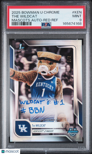 The Wildcat - 2025 Bowman University Chrome Mascots Autos Red Ref PSA 9 4 / 5