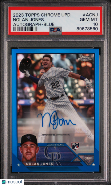 Nolan Jones - 2023 Topps Chrome Update Autograph Blue Refractor PSA 10 043/150