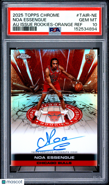 Noa Essengue 2025 Topps Chrome Autograph Rookie Orange Ref PSA 10 ebay 1/1 01/25