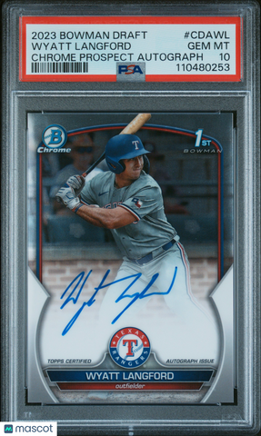 Wyatt Langford - 2023 Bowman Draft Chrome Prospect Autograph PSA 10 GEM MINT