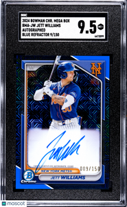 Jett Williams 2024 Bowman Chrome Mega Box Autograph Blue Refractor SGC 9.5 /150