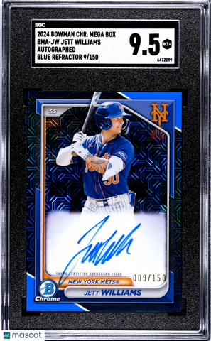Jett Williams 2024 Bowman Chrome Mega Box Autograph Blue Refractor SGC 9.5 /150