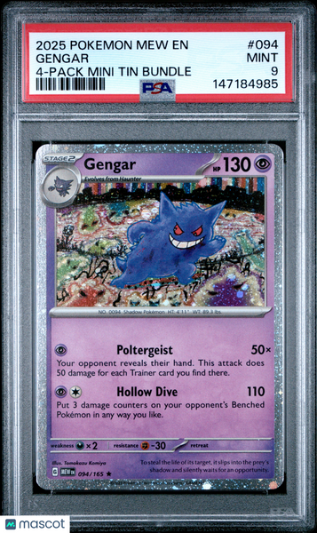 2025 Pokemon Mew EN-151 Gengar 4-Pack Mini Tin Bundle PSA 9 #094