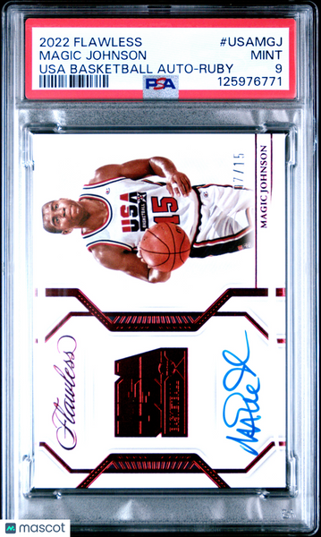 Magic Johnson - 2022 Panini Flawless Usa Basketball Autographs Ruby PSA 9 07/15
