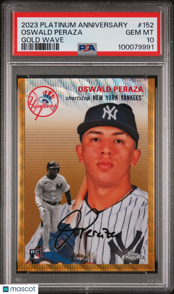 Oswald Peraza 2023 Topps Chrome Platinum Anniversary Gold Wave PSA 10 /50 Pop 1