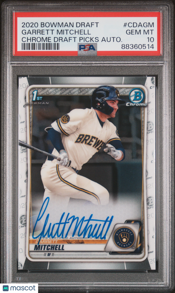 Garrett Mitchell - 2020 Bowman Draft Chrome Draft Picks  Autograph PSA 10